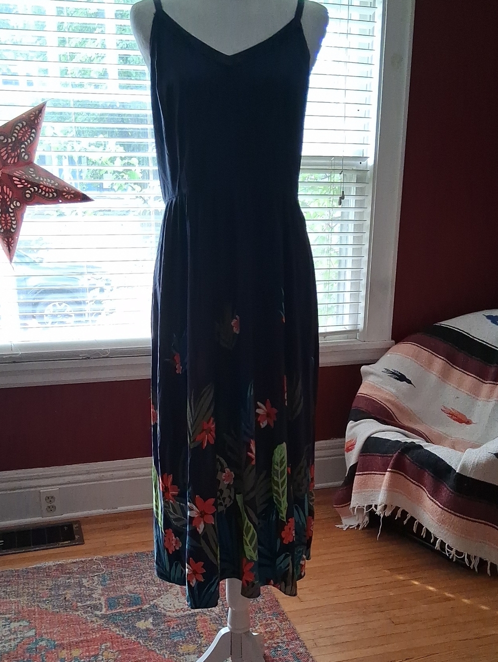 Old Navy Navy Floral Maxi Dress with Tropical Print